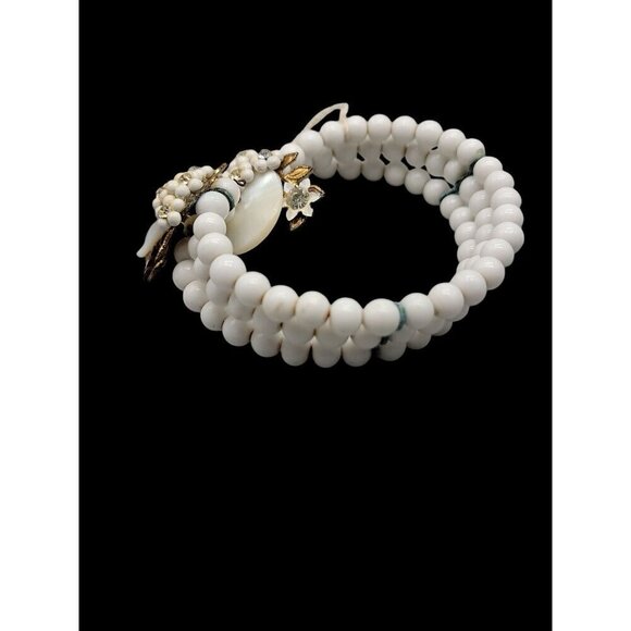 MOP Milk Bead Wrap Bracelet Multistrand Open End Mother of Pearl Disk Ends 7" - Picture 16 of 16